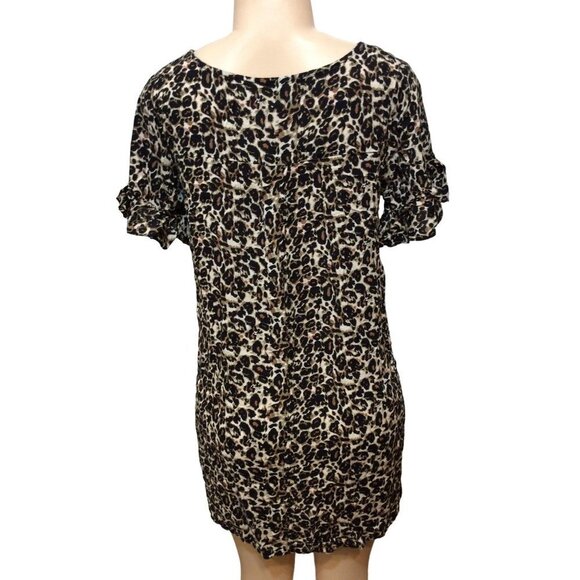 Umgee Women Leopard Dress V Neck Size S Brown Black 100% Rayon - Picture 2 of 3